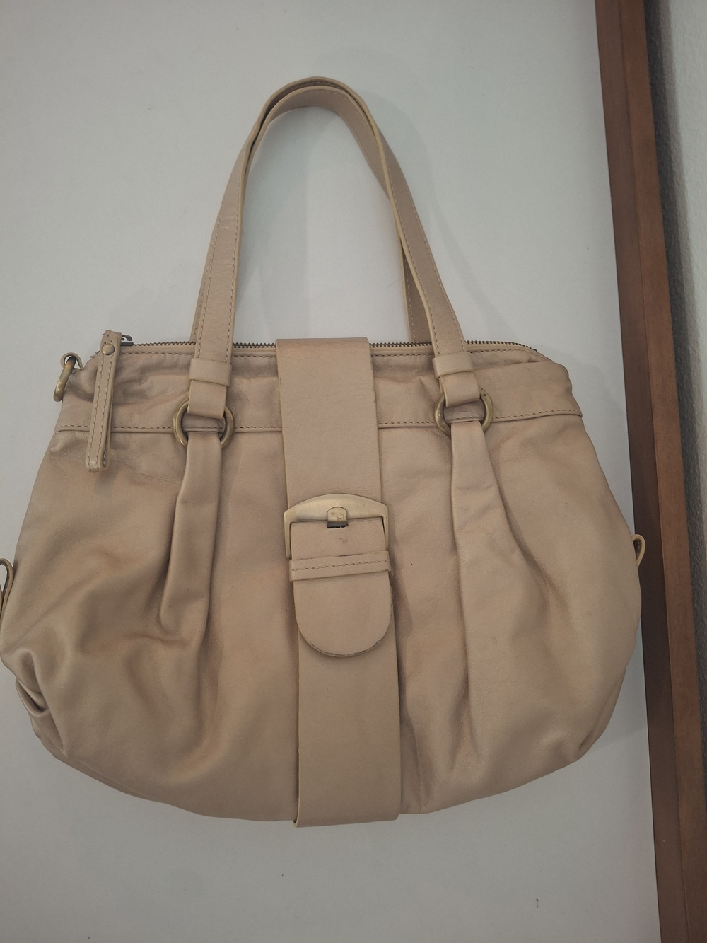 Y2K Leather Michael Rome Soft Beige Shoulder Bag with Buckle Strap